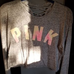 PINK Long sleeve crop workout shirt